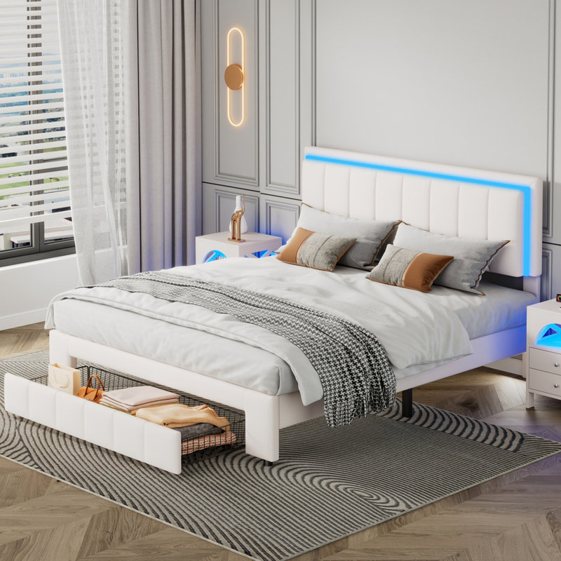 Lit plateforme avec rangement Khira, Blanc