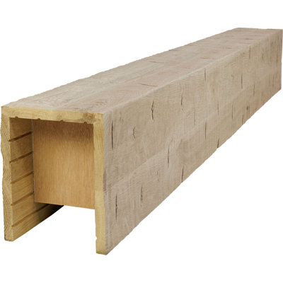 AmeriCraft Wood Hand Hewn Beam, 3-Sided (U-Beam), 9 1/2"W x 11 1/2"H x 192"L, White Washed Pickling Finish, Stain Grade White Oak