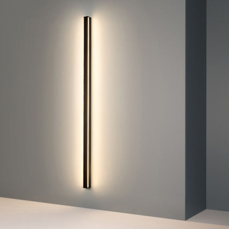 Minimalist Linear Wall Lamp/Black + Plug, Dimmable, 98" H x 1.5" W x 1.5" D