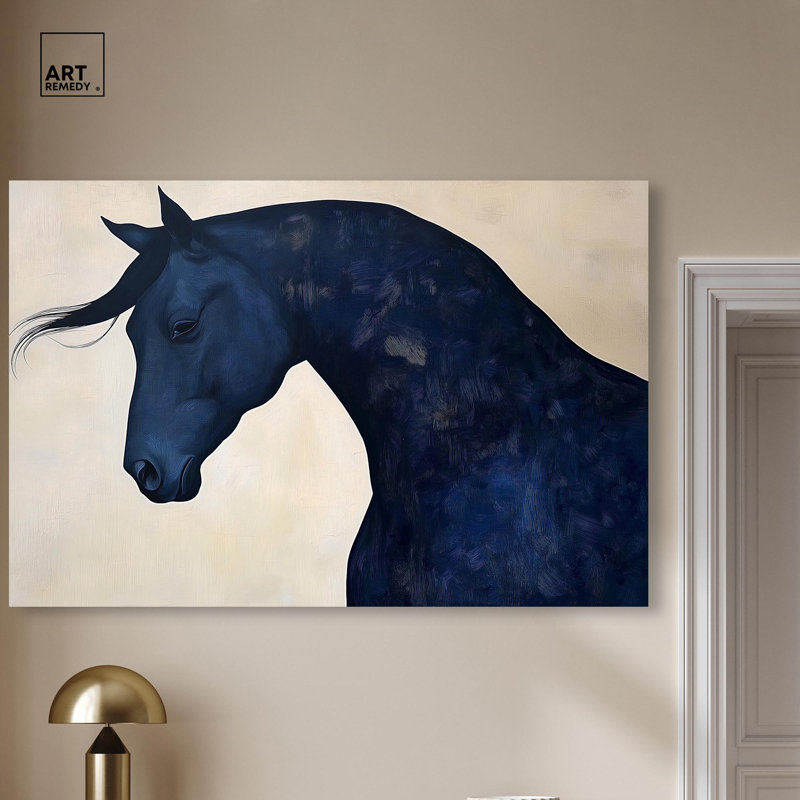 Décoration murale bleue "Blue Horse I" par , H 36 po x l 54 po, Toile tendue
