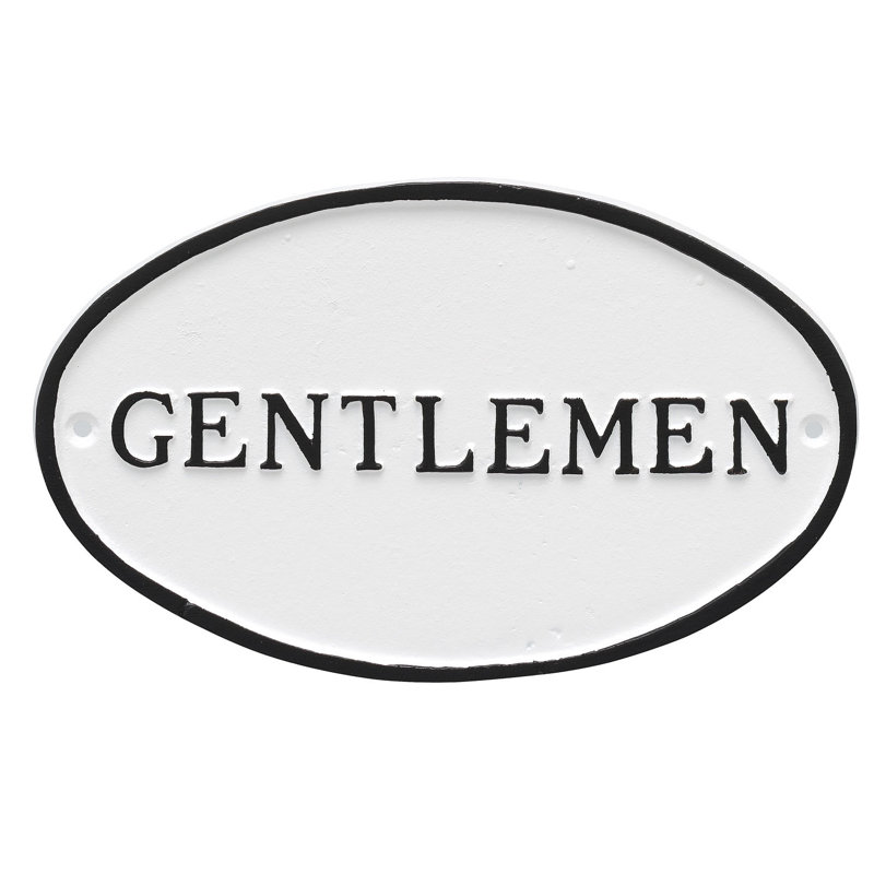Plaque d’adresse de toilette ovale gentlemen’s, Blanc / noir