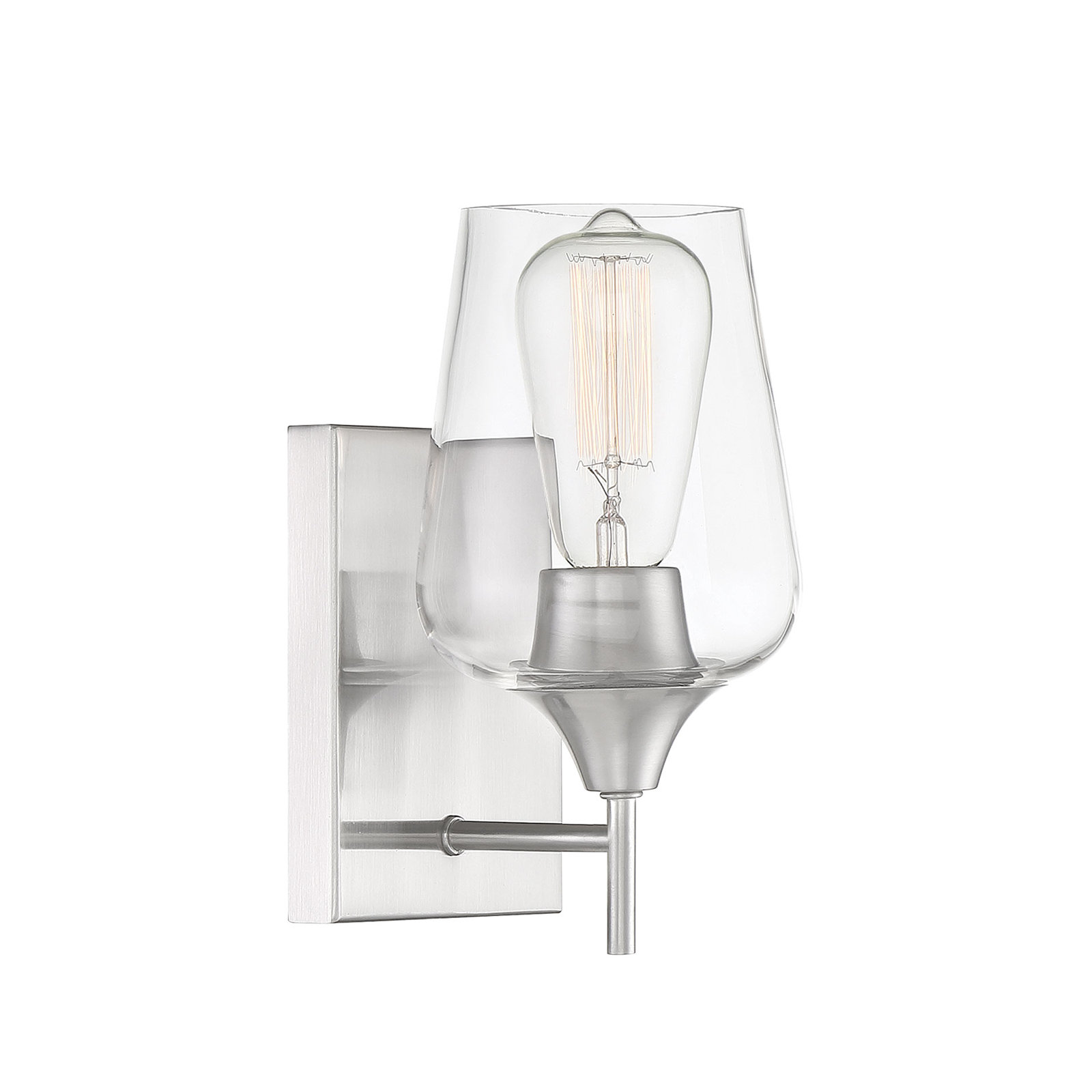 Breena Single Light Dimmable Armed Sconce, Satin Nickel, White