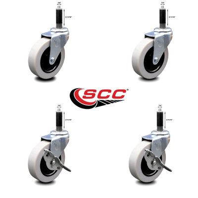 3 Inch Thermoplastic Wheel 7/8 Inch Expanding Stem Caster Set with 2 Brakes/SCC-EX05S310-TPRS-78-2-SLB-2