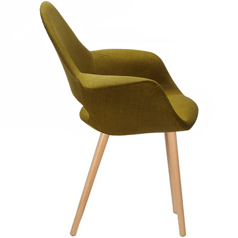 Mid-Century Green Upholstered Arm Chairs with Natural Wood Legs