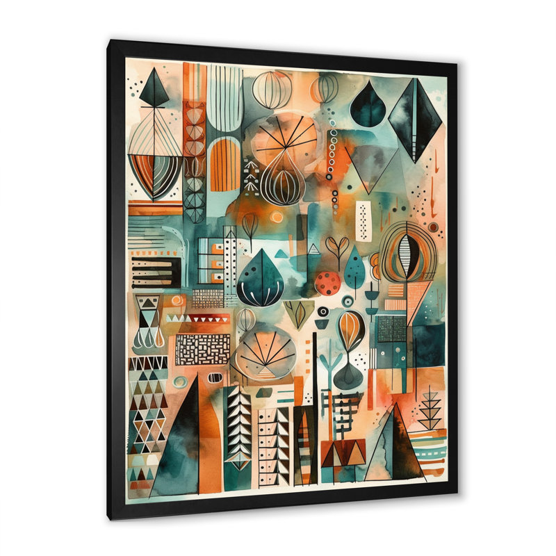 «Green and Orange Abstracted Vistas», impressions d'art abstrait paysage, H 20 po x l 12 po x P 1 po, Cadre photo noir