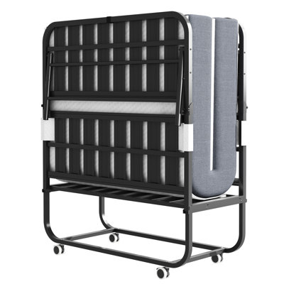 Lit simple pliant avec matelas en mousse viscoélastique douce - Portable supplémentaire pour les invités, structure en métal, 75 po x 38 po, bureaux d'invités noirs en gel de 38 po,