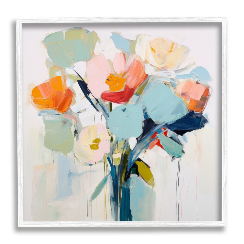 Az-485 - Abstraction de fleurs pastel encadrées sur toile par Irena Orlov, Estampe numérique encadrée blanc bord de mer