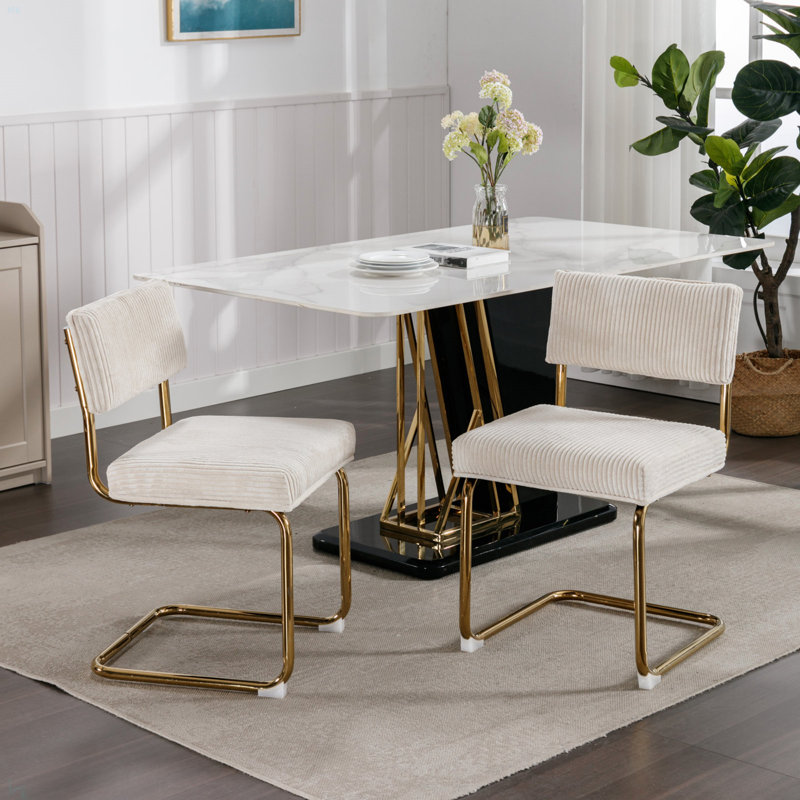 Mobilier, chaises de salle à manger modernes en tissu velours côtelé, base en métal doré, chaises de cuisine sans accoudoirs avec capitonnage à canaux, chaises d'appoint