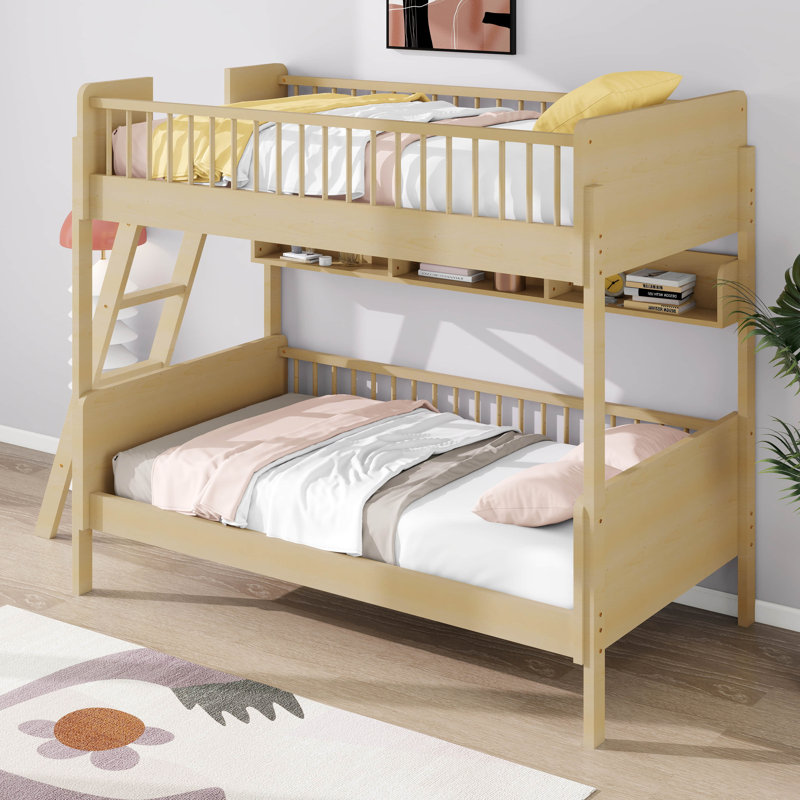 Lit superposé simple au-dessus de simple avec tablettes de rangement, lit superposé en bois massif avec rangement et échelle, garde-corps, aucun sommier nécessaire