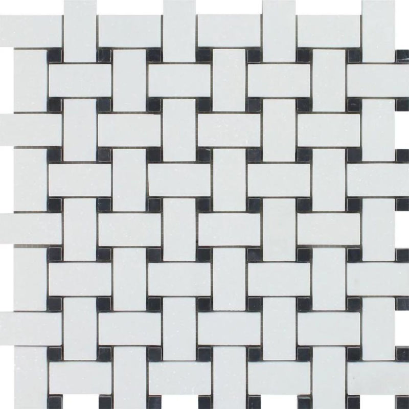 Carreau de mosaïque mural en marbre tressé, Blanc sablé