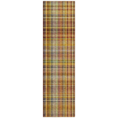 8' Runner Orange Plaid Washable Non Skid Indoor Outdoor Runner Rug