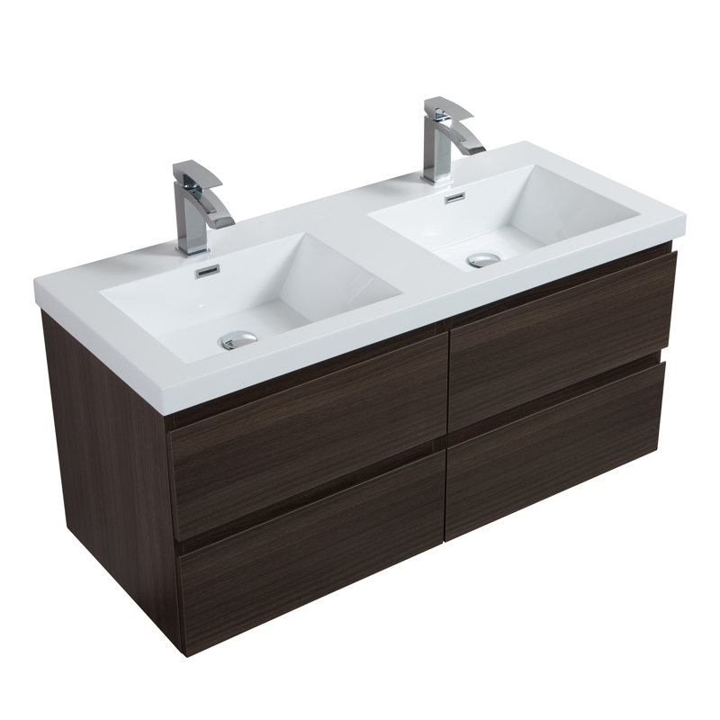 Ensemble de meuble-lavabo mural double 48 "Devingo, Chêne gris