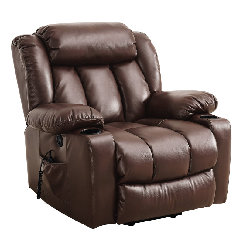 Power Lift Recliner Chair Electric Leather Heated Massage Chair with USB Port and Cupholder, Brown