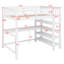 Lit mezzanine avec tablettes de rangement et bureau sous le lit-1408764017