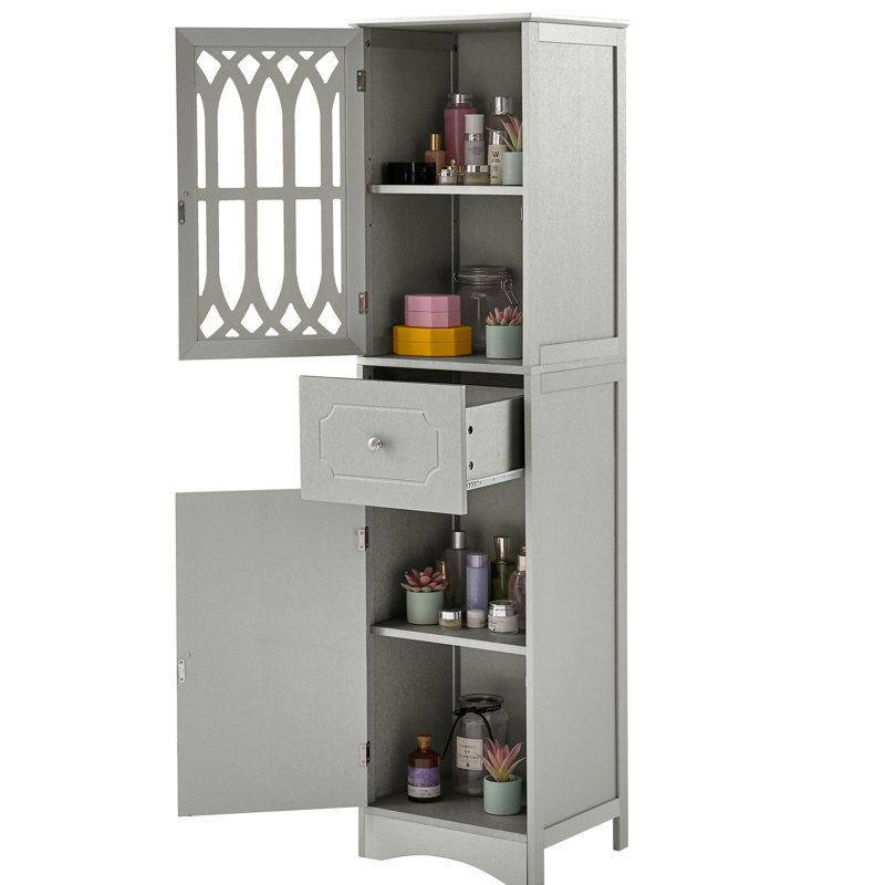 Grey Freestanding Bathroom Cabinetry - Board With Adjustable Shelf, Drawer, And Doors Doors, Shelf, Gray