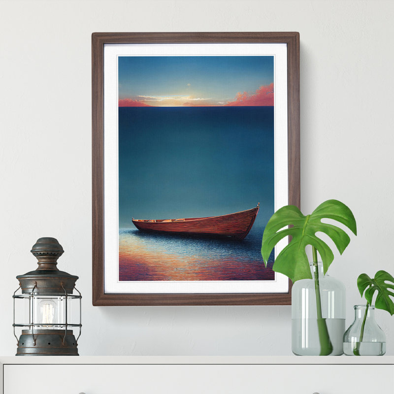 Resting Boat - Wall Art, Walnut Framed, 34cm H x 25cm W x 2cm D, Walnut