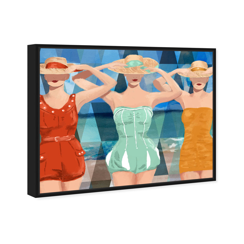 " Fashion And Glam Swimming Beauties, Glam Blue " by Oliver Gal, Black Framed, 36" H x 45" W