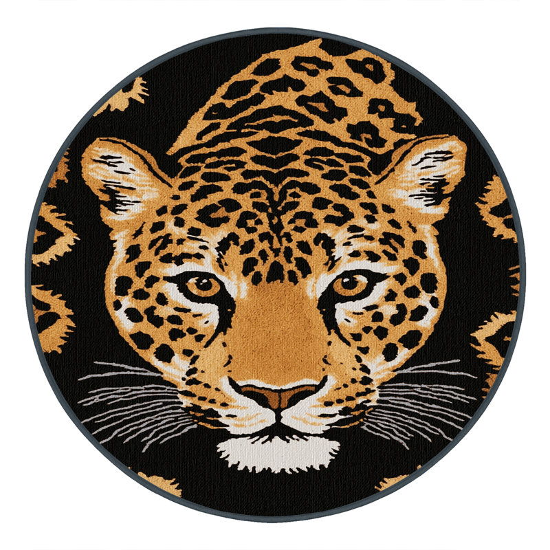 Tapis lavable à motif de gros léopard sri-lankais, Rond 4 pi