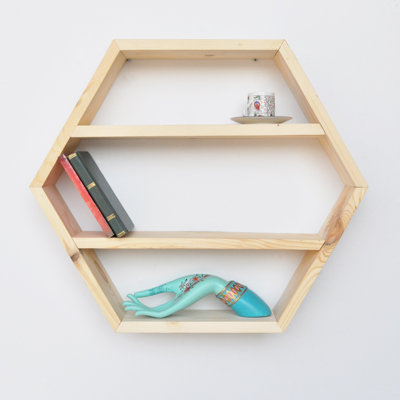 Tablette décorative hexagonale en bois massif 4 pièces Nannie
