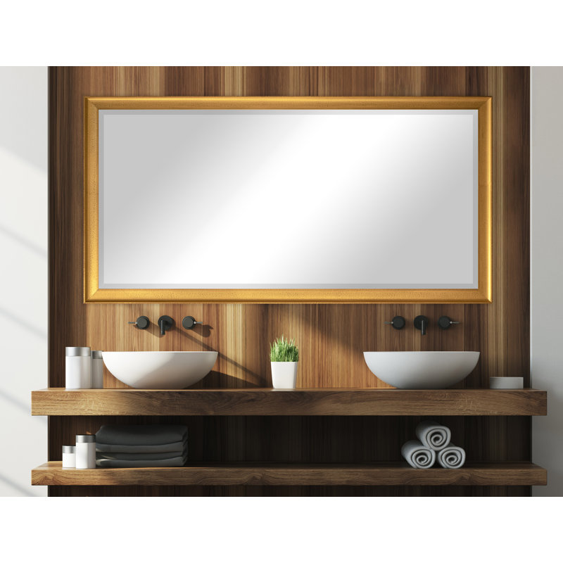 Riles Solid Wood Flat Wall Mirror, Gold/Black