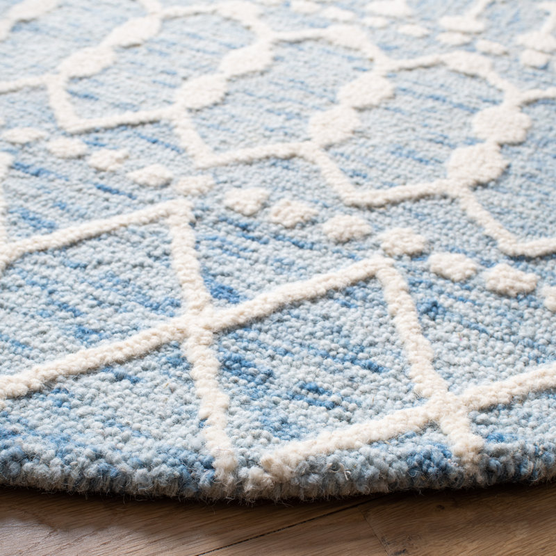 Tapis bleu / ivoire en laine touffetée Kimber Southwestern, Tapis de couloir 2 pi 3 po x 7 pi
