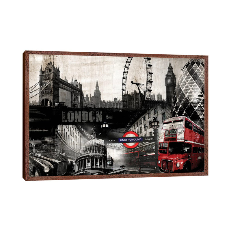 London 1 Piece Wall Art on Canvas, 152.5 cm H x 101.5 cm W, Brown Floater Framed