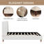 Lit plateforme tapissier moderne blanc avec tête de lit à oreilles et pieds en bois de noyer-238759831