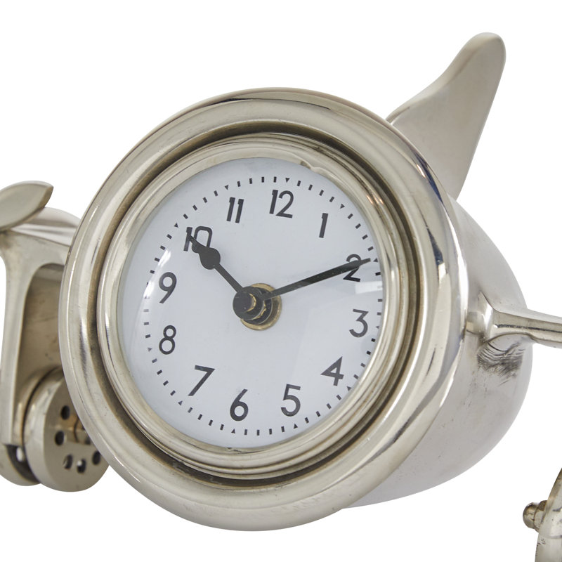 Horloge de table analogique à quartz en métal argenté