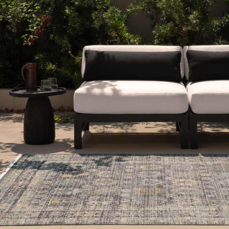 Halladay Outdoor Oriental Blue Area Rug, Rectangle 12' x 15'5"