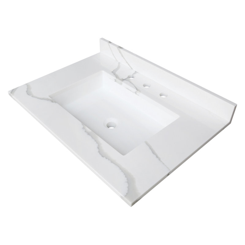 Dessus de meuble-lavabo à surface solide KVPB3122L38SQ de 31 po Kingston, blanc marbré Calacatta / brillant
