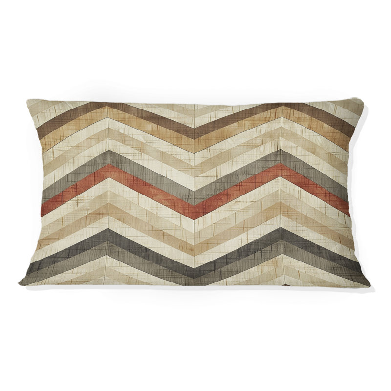Coussin lombaire moderne à chevrons brun, orange et moderne