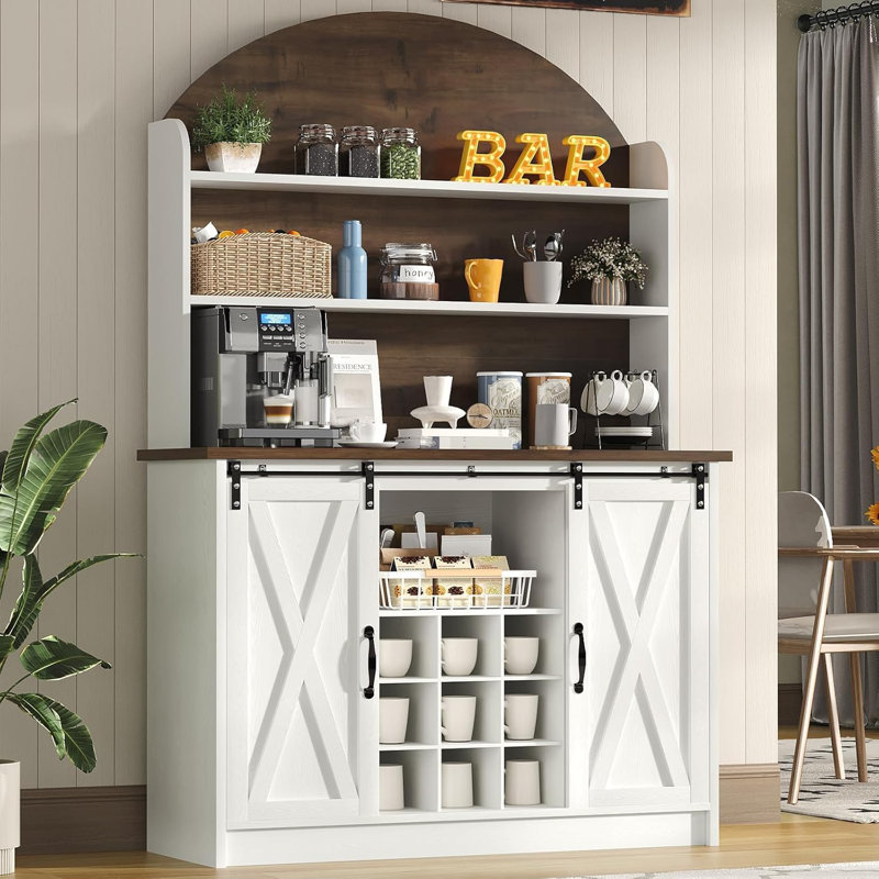 Abrianna Coffee Bar with 3-Tier Storage, 67" Coffee Bar Cabinet, White