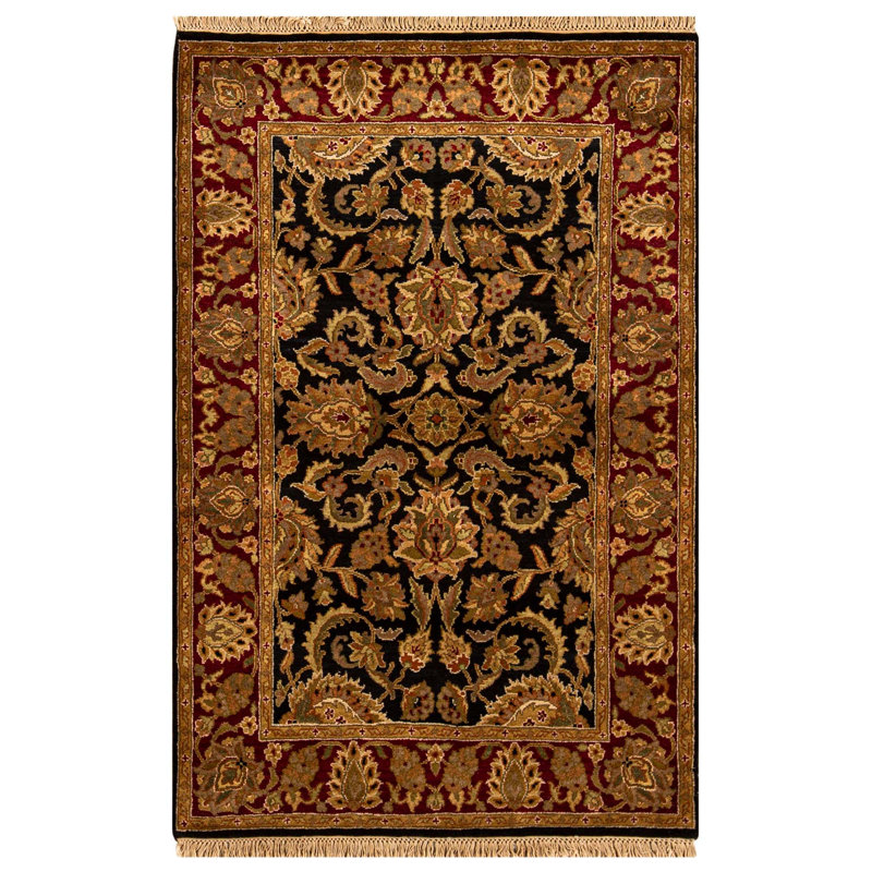Hand-Knotted High-Quality Black and Red Area Rug