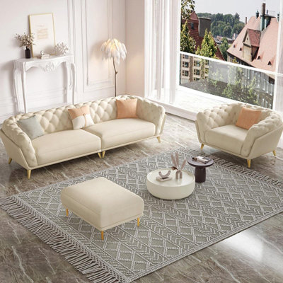 Beige Polyester 3 - Piece Living Room Set