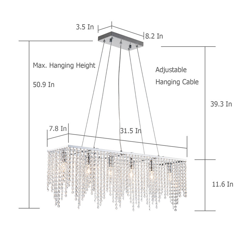 Jerimya 6-Lights Rectangular Kitchen Island Chandelier