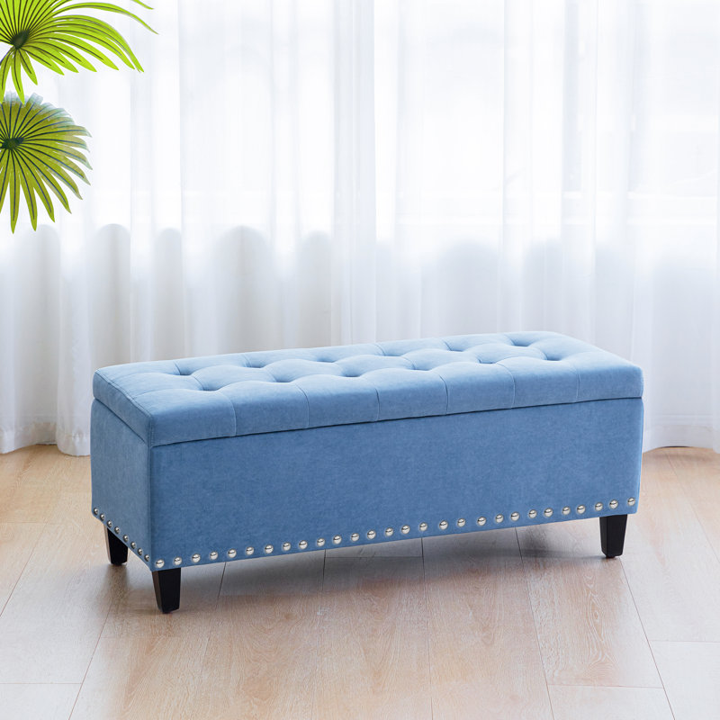 Banc de rangement rembourré Damareion, Bleu clair