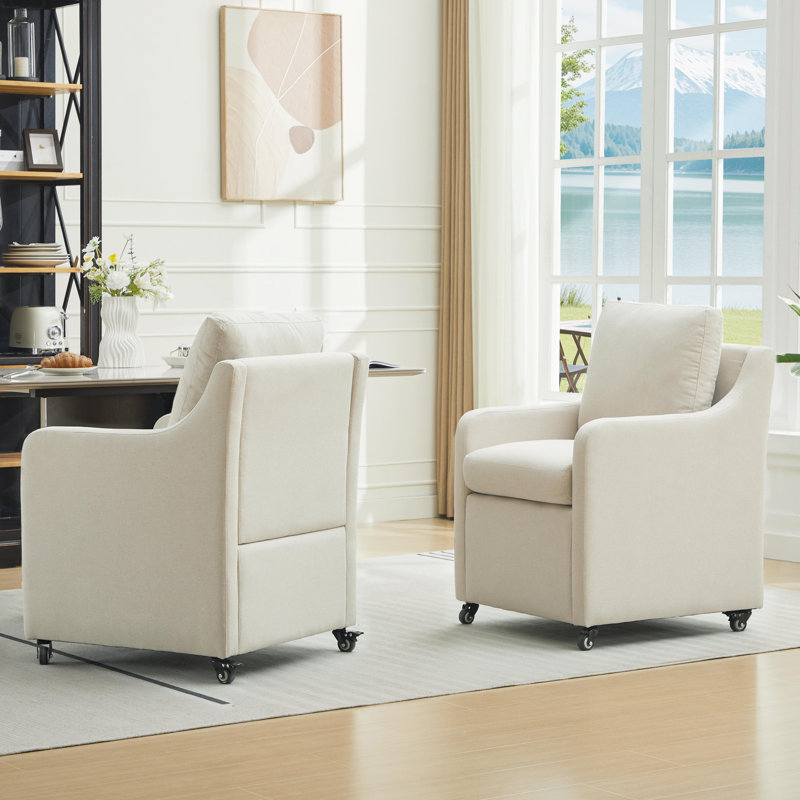 Rolling Dining Chair With Wheels, Beige