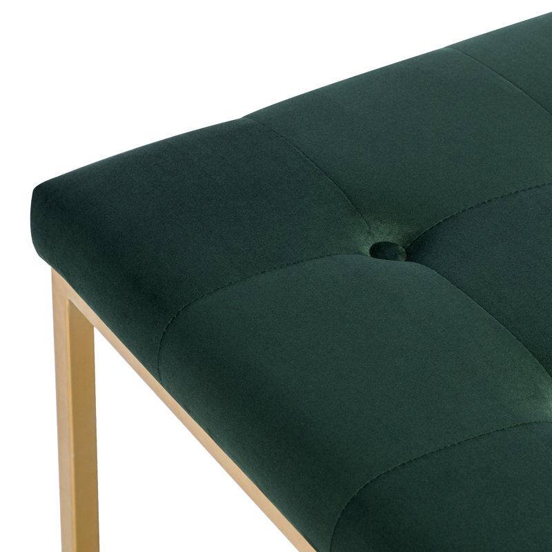 Oronoco 28.1" Wide Tufted Velvet Ottoman with Gold Metal Base for Bedroom or Entryway, Green Velvet