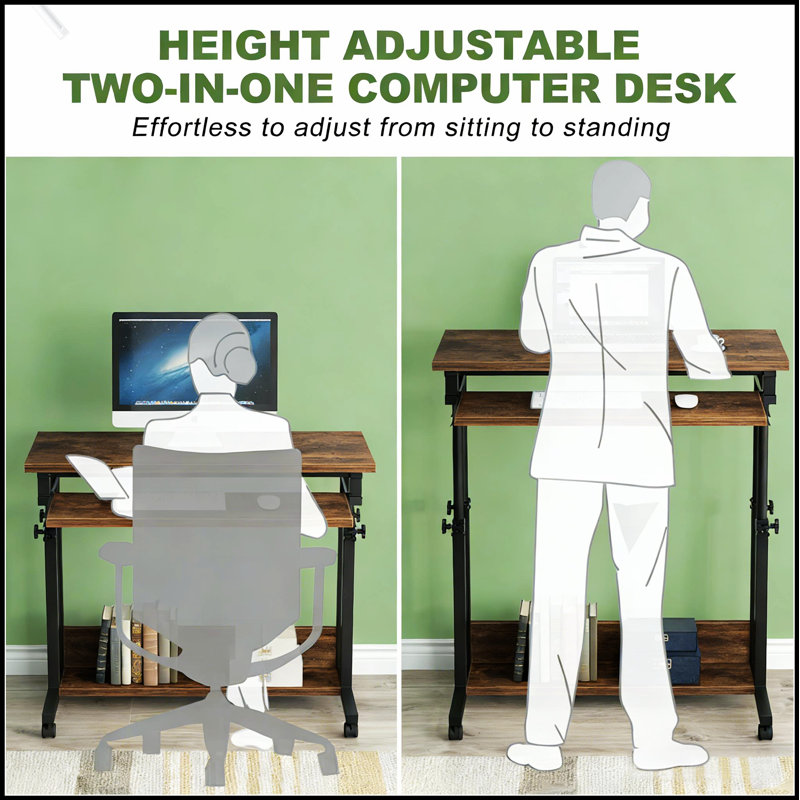 Bureau debout réglable en hauteur sur roulettes avec bureau spacieux et roues verrouillables, parfait pour les espaces de travail ergonomiques