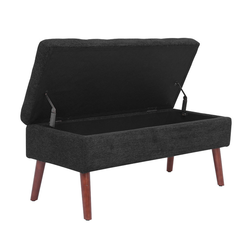 Banc de rangement en lin noir - l 43,7 po x P 18,1 po pour vestibule, bout de lit et entrée de chevet avec bout, Noir