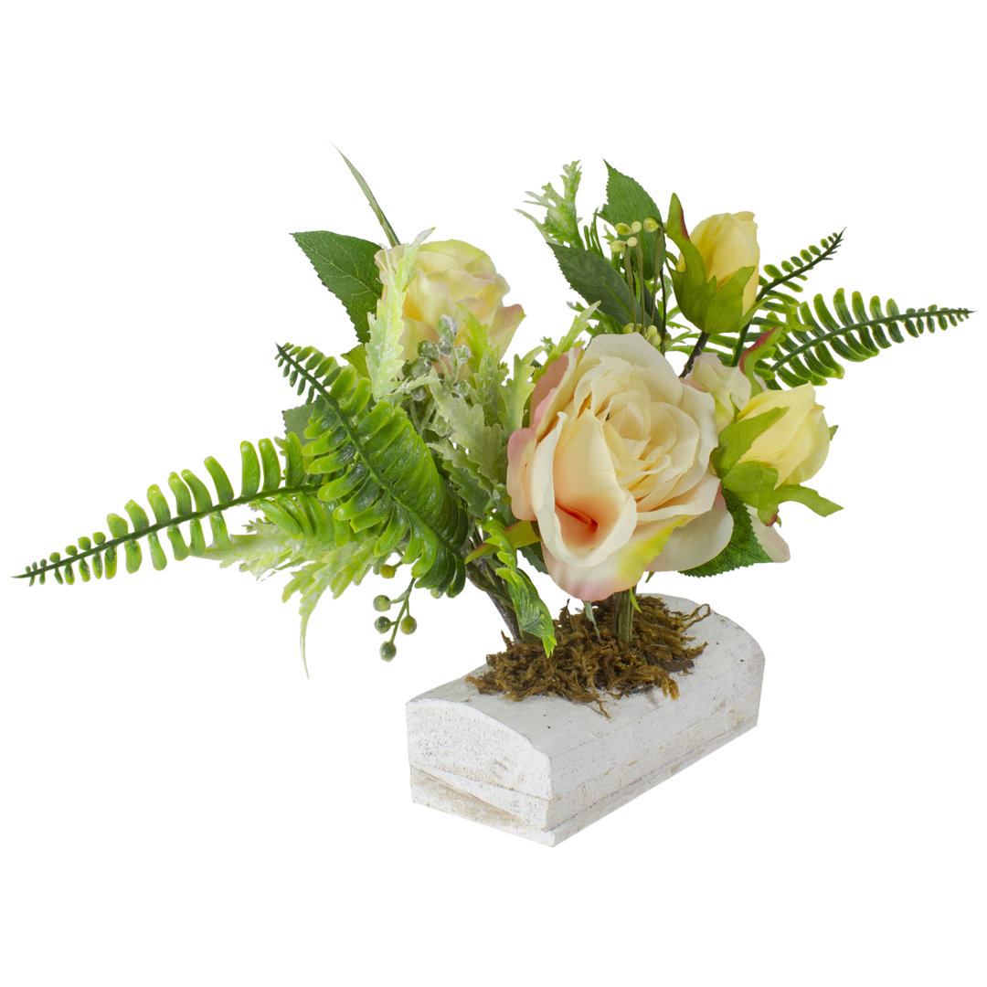 13" Ranunculus and Rose Floral Spring Wooden Statue Tabletop Decor Primrue