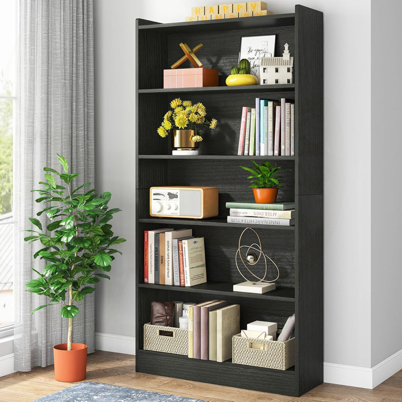 6-Tier Modern Library Bookshelf With Spacious Storage For Living Room, Office, And Bedroom, Durable And Stylish, Black