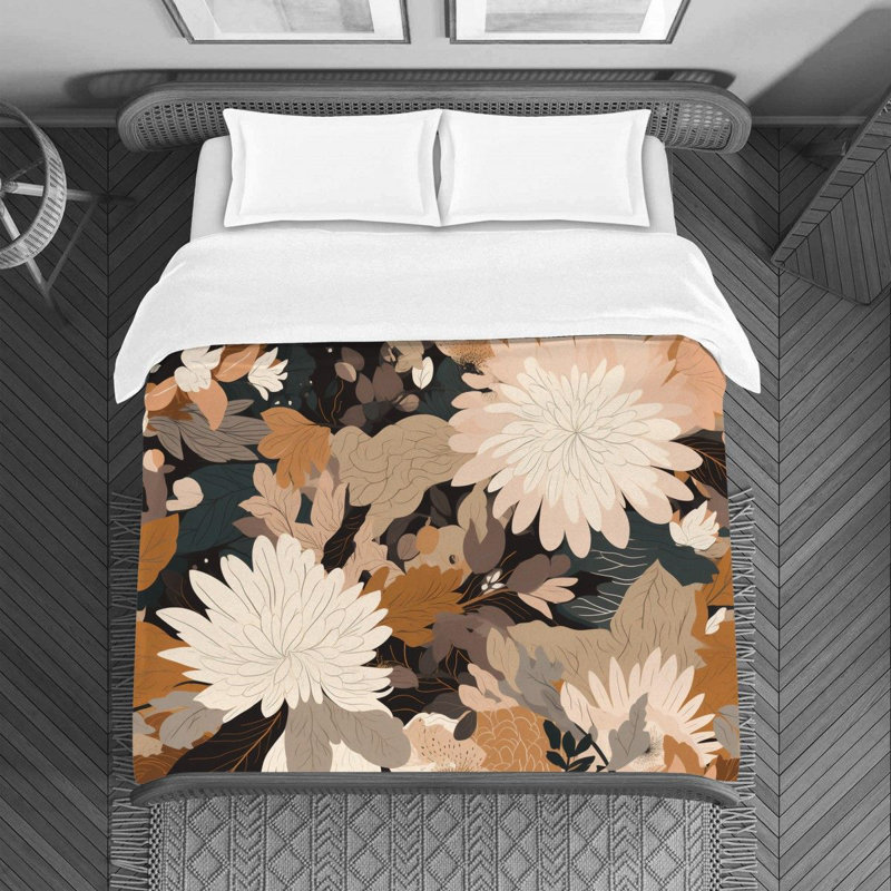 Machine Printed Duvet Cover, Twin Duvet Cover, White/Beige