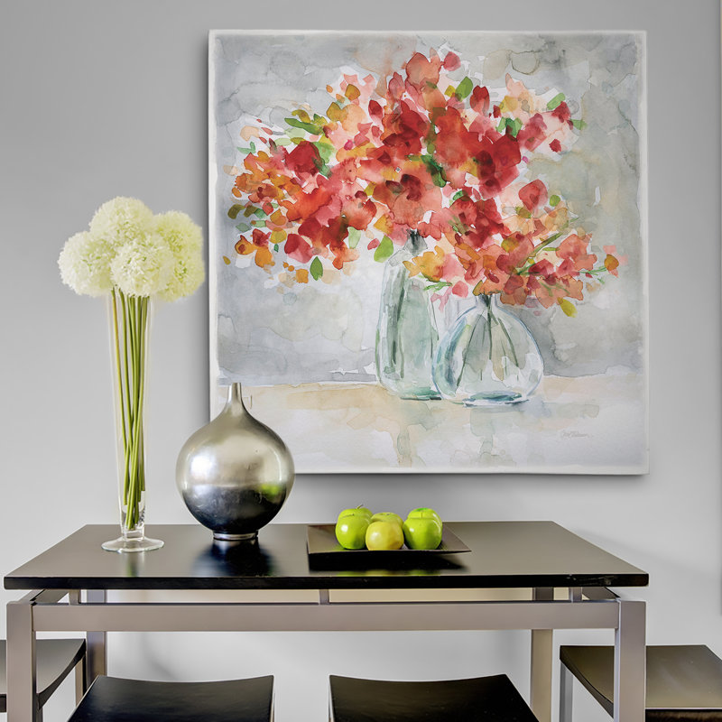 « red arrangement », reproduction sur toile, H 16 po x l 16 po x P 1,5 po, Toile tendue