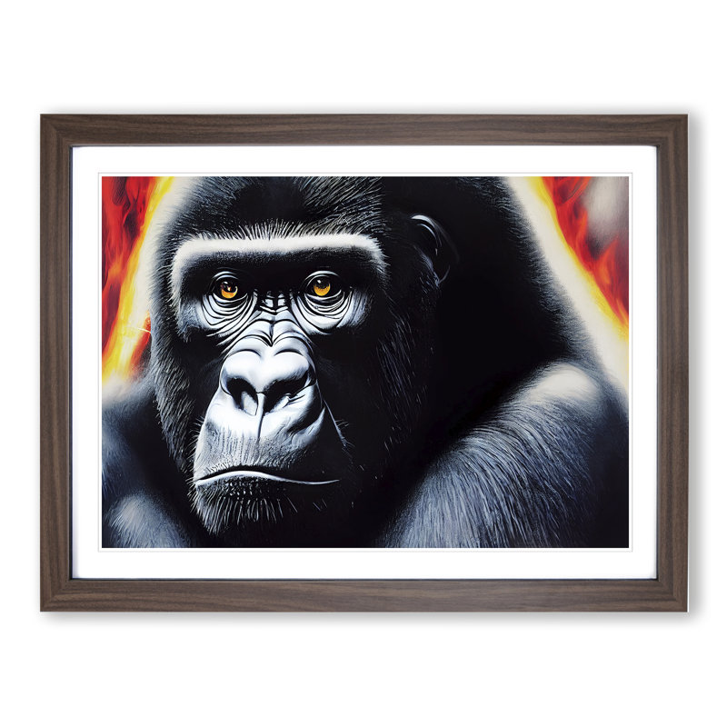 Unique Gorilla - Framed Print, 46cm H x 64cm W x 2cm D, Walnut