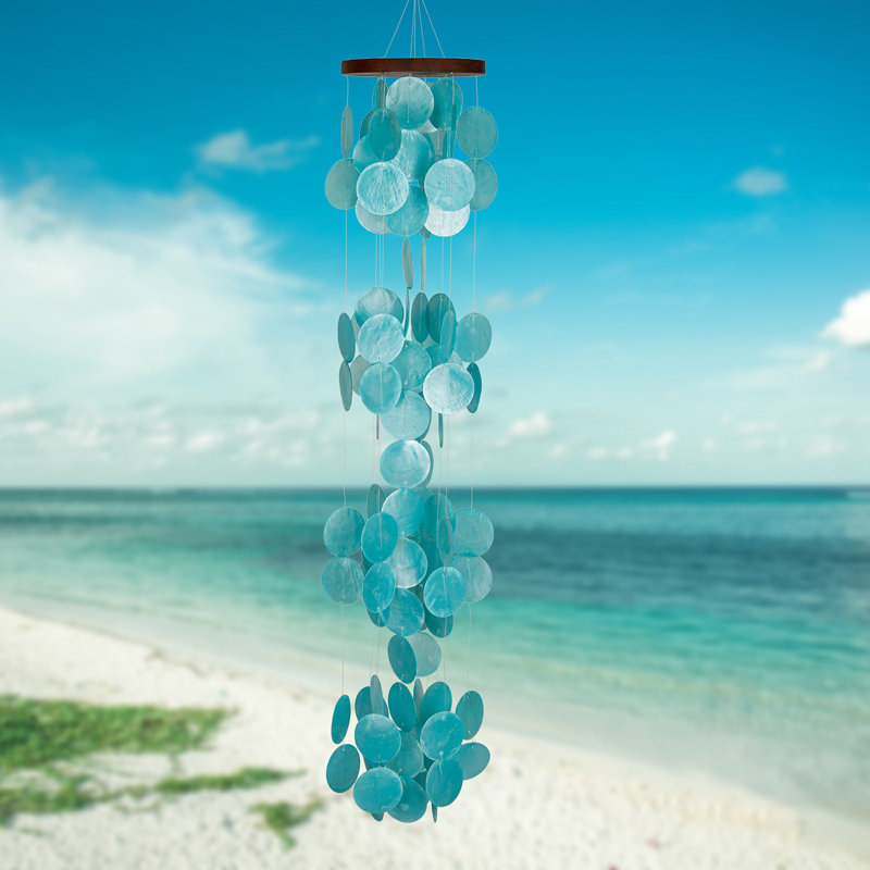 Azure Capiz Waterfall Wind Chime with Wooden Top