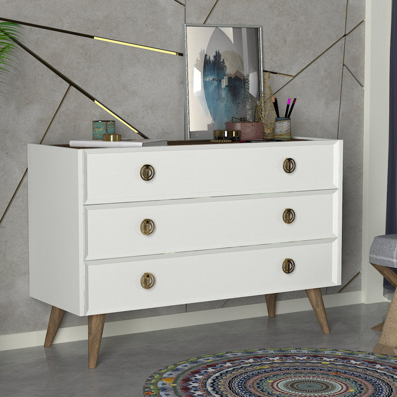 Duwayne Solid Wood 120cm W 3 - Drawer Chest of Drawers