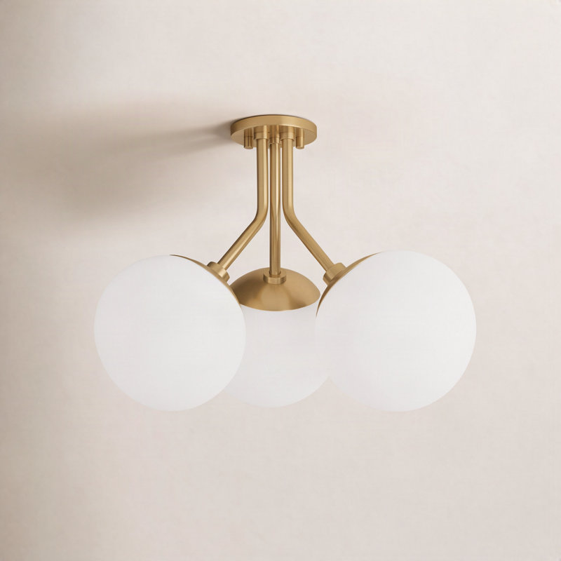 Alex Glass Semi Flush Mount, Aged Brass