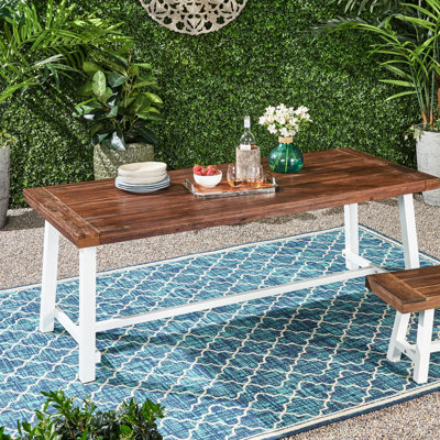 Table d'extérieur 79 pouces - Plateau en bois de style industriel moderne, structure en métal, 8 places, 200 cm L x 91 cm l x 76 cm H, piètement brun foncé/blanc, mobilier de terrasse brun et blanc