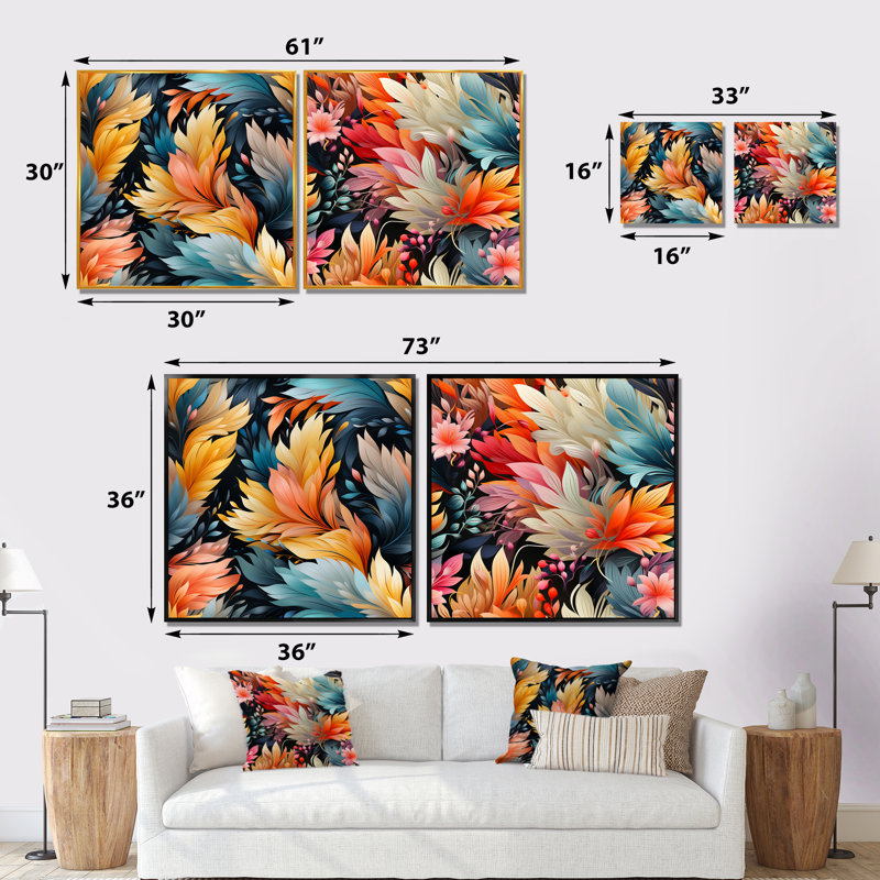 Feingold - Ensemble de 2 décorations murales plumes abstraites, Toile tendue, H 16 po x l 33 po x P 1 po